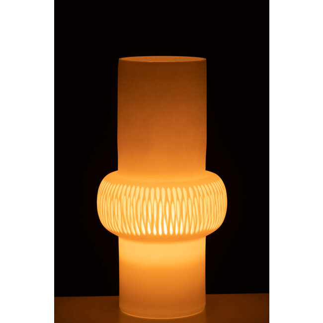 J-Line Vaas Streep Bol Glas Wit Groot