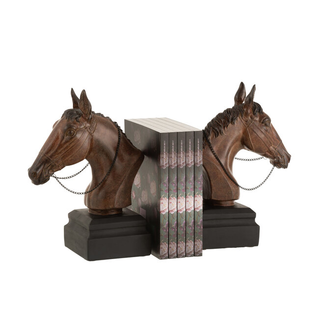 J-Line Set 2 Boekensteun Paard Poly Bruin