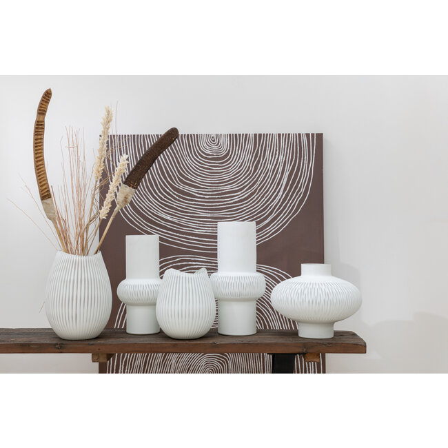 J-Line Vaas Streep Bol Glas Wit Groot