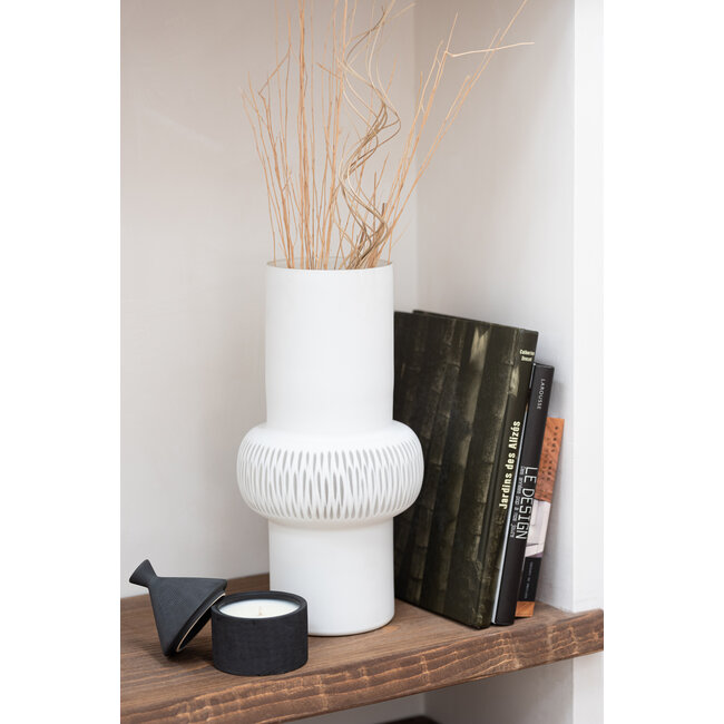 J-Line Vaas Streep Bol Glas Wit Groot