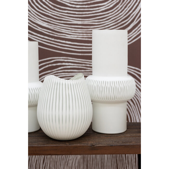 J-Line Vaas Streep Bol Glas Wit Groot