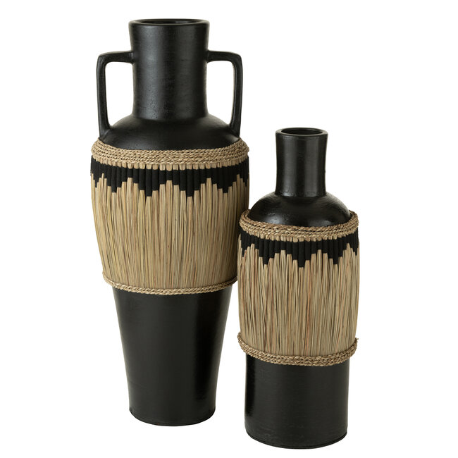 J-Line Vaaspatroon+Handvatten Terracota/Zeegras Zwart/Natuurlijk