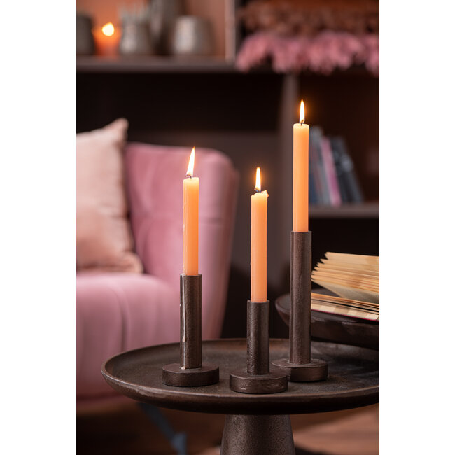 J-Line Set van 3 kandelaars laag modern metaal mat donkerbruin