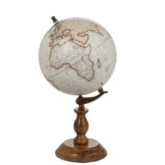 J-Line Globe op voet hout wit 38 cm hoog