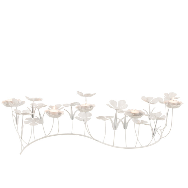 J-Line Decoratie Bloemen Metaal Wit Groot