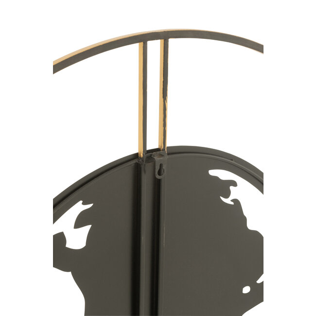 J-Line Klok Wereldkaart Gaten Metaal Zwart/Goud Groot