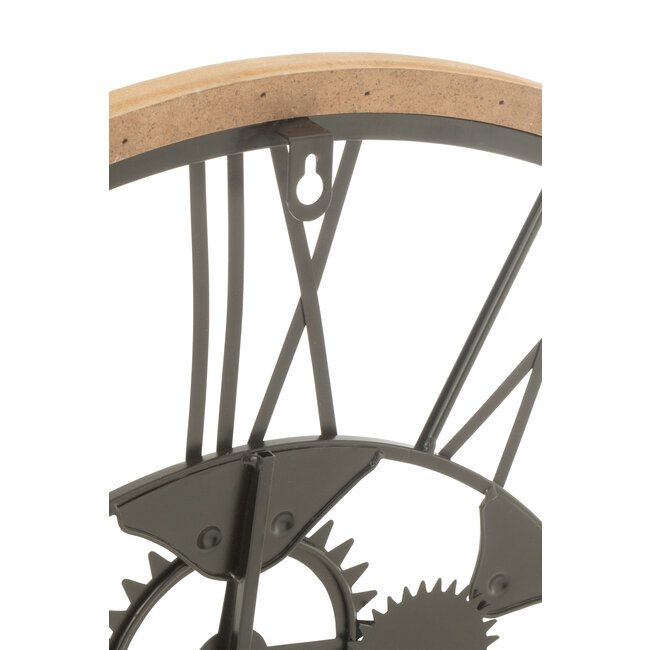 J-Line Klok Romeinse Cijfers Wieltjes Metaal/Hout Zwart Klein