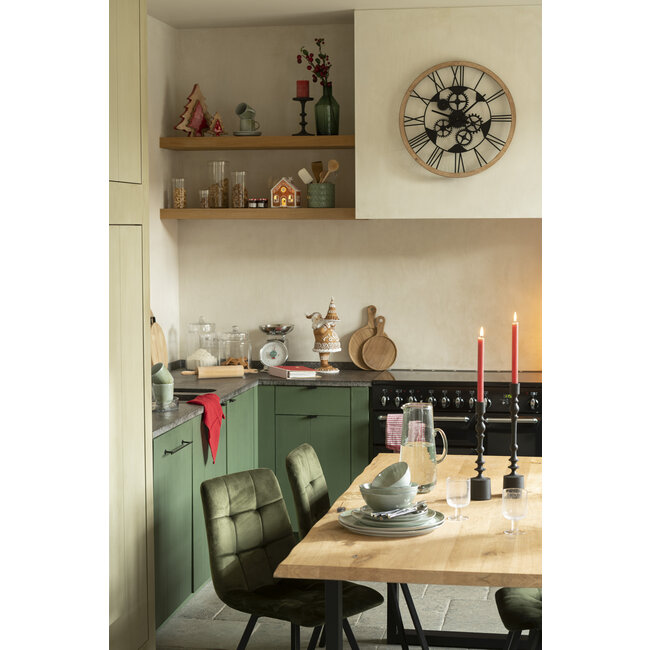 J-Line Klok Romeinse Cijfers Wieltjes Metaal/Hout Zwart Klein