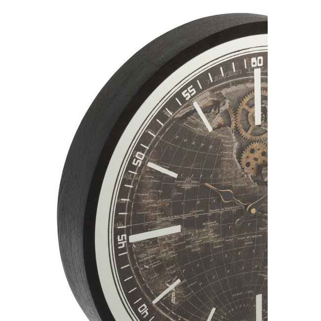 J-Line Klok Wereldkaart Mdf Antiek Goud/Zwart Klein