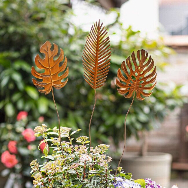 Dream-Garden Tuinstekers bloemstekers bladeren metaal tuindecoratie XXL 102 cm Set van 3