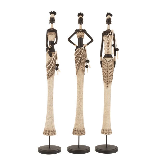 Jolipa Set van 3 Decoratiebeelden Afrikaanse vrouwen  79X14X13CM