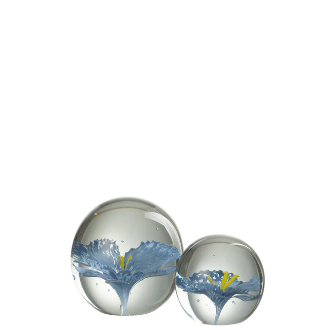 J-Line Blauwe glazen bloem presse-papier groot