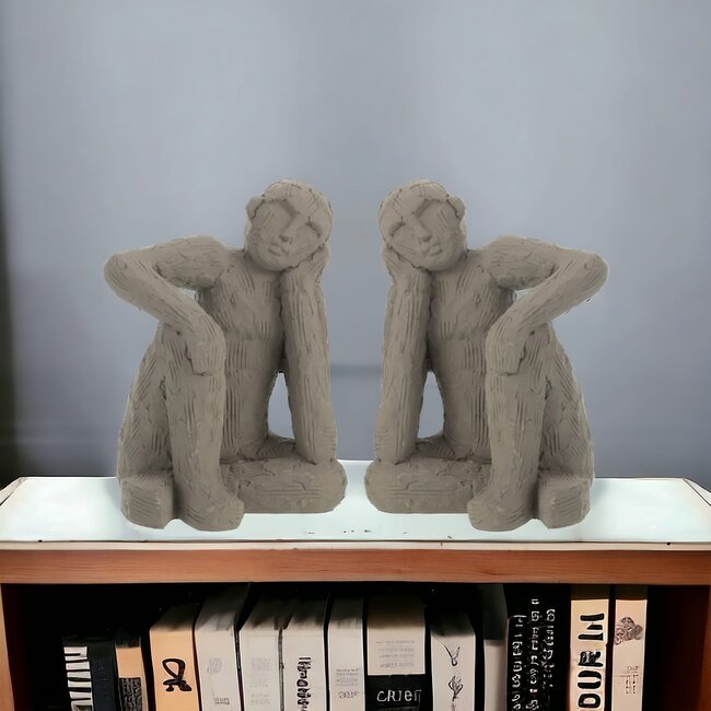 J-Line J-Line. Boekensteun set van 2 zittende denkers grijs groot