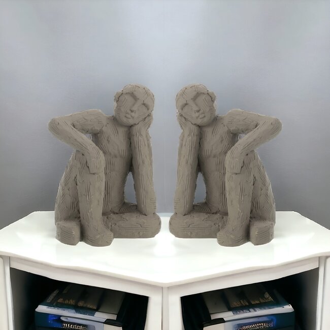 J-Line J-Line. Boekensteun set van 2 zittende denkers grijs groot