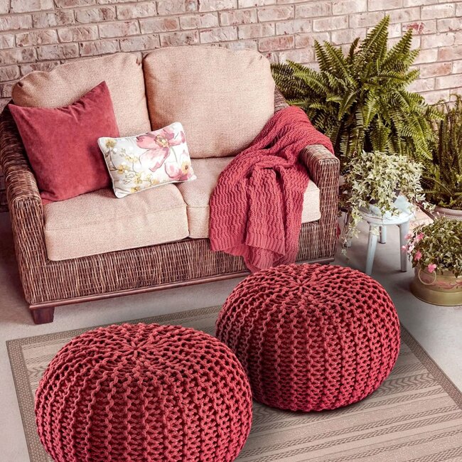 Dream-Living Duurzame poef Ø 45cm robijnrood voor binnen- buiten- zwembad