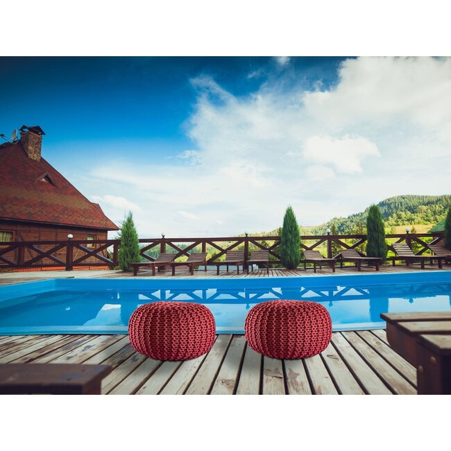 Dream-Living Duurzame poef Ø 55cm robijnrood voor binnen- buiten- zwembad