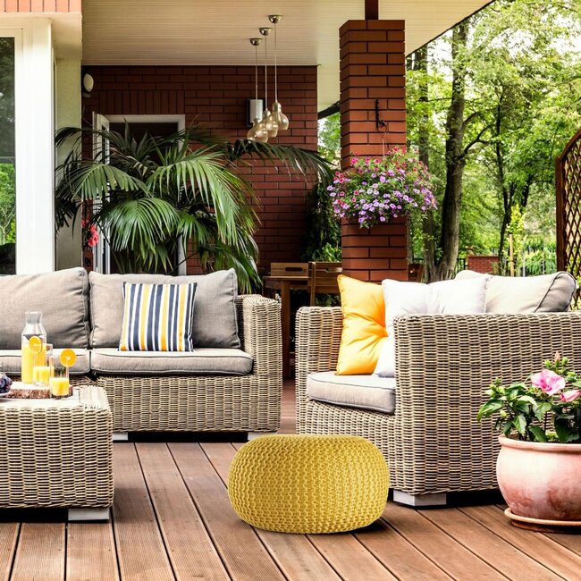 Dream-Living Duurzame poef Ø 45cm geel voor binnen- buiten- zwembad