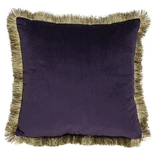 Mars & More Sierkussen fluweel gouden franjes plum 45x45cm