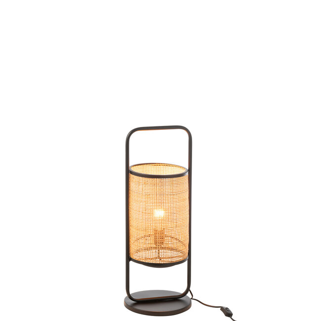 J-Line Lamp op voet Elton Metaal/Rotan Zwart/Natuurlijk Klein