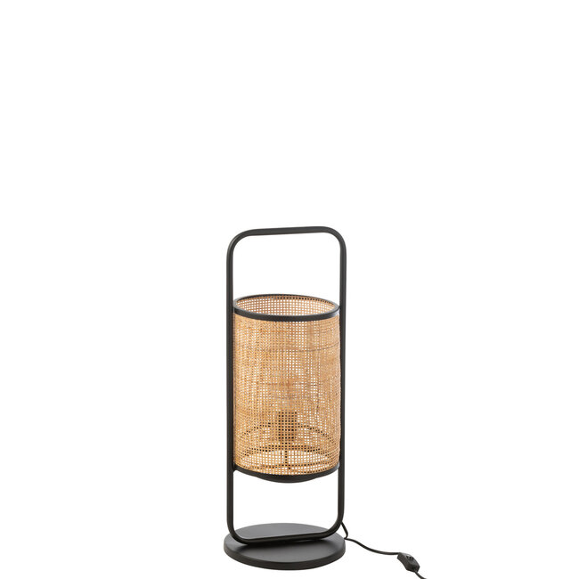 J-Line Lamp op voet Elton Metaal/Rotan Zwart/Natuurlijk Klein