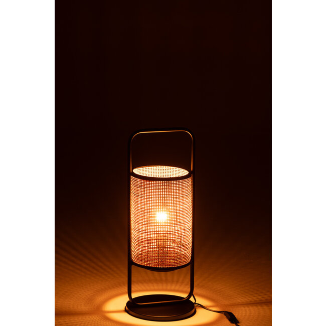 J-Line Lamp op voet Elton Metaal/Rotan Zwart/Natuurlijk Klein