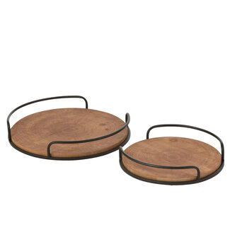J-Line Set Van 2 Dienbladen Rond Mdf/IJzer Naturel/Zwart