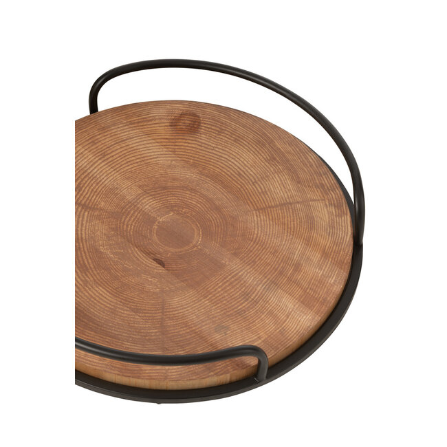 J-Line Set Van 2 Dienbladen Rond Mdf/IJzer Naturel/Zwart