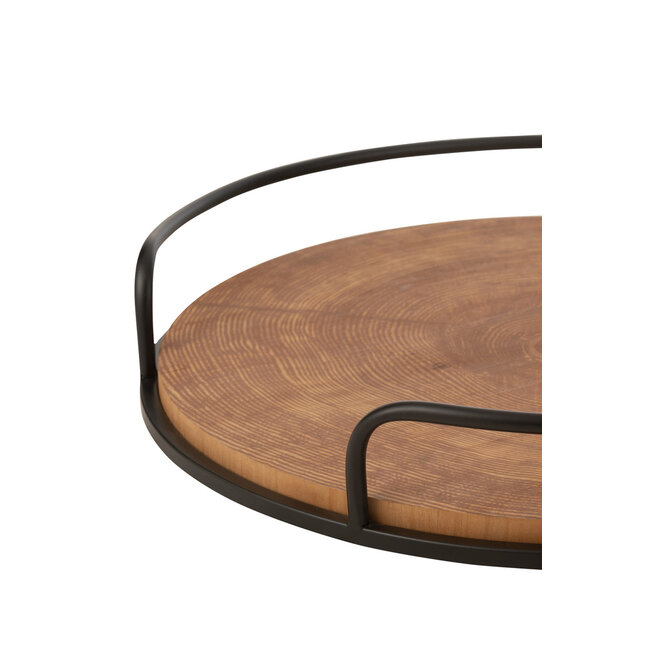 J-Line Set Van 2 Dienbladen Rond Mdf/IJzer Naturel/Zwart