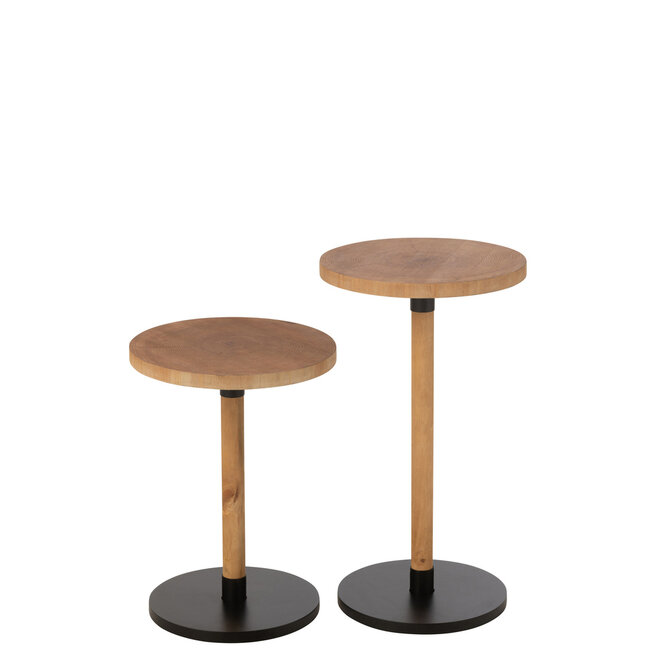 J-Line Set van 2 bijzettafels Ron Mdf/grenenhout naturel zwart