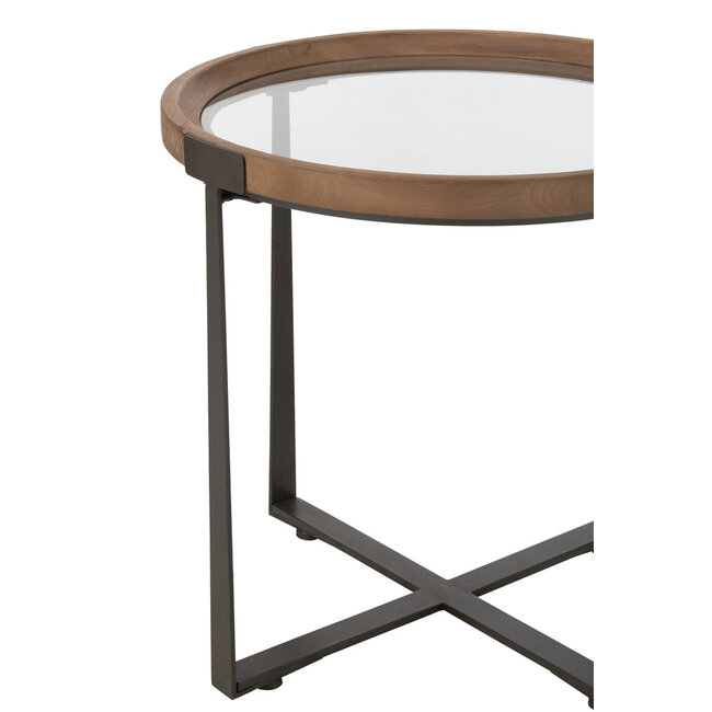 J-Line Set van 2 salontafels Mijnglas/Dennenhout Naturel/Zwart