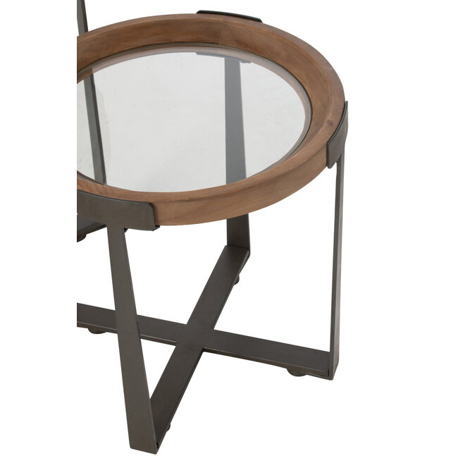 J-Line Set van 2 salontafels Mijnglas/Dennenhout Naturel/Zwart