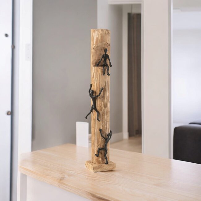 J-Line Beeld Klimmende figuren mango hout  zwart