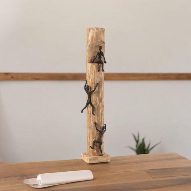 J-Line Beeld Klimmende figuren mango hout  zwart