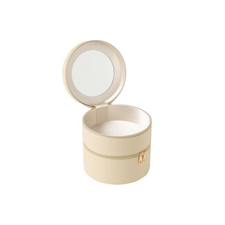 J-Line Cosmeticadoos Rond+Spiegel Kunstleer Beige