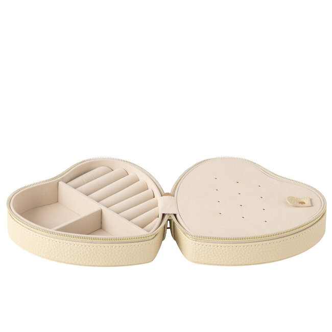 J-Line Sieradendoosje Hart Kunstleer Beige