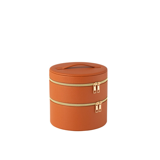 J-Line Cosmetische Box Rond+Spiegel Kunstleer Cognac