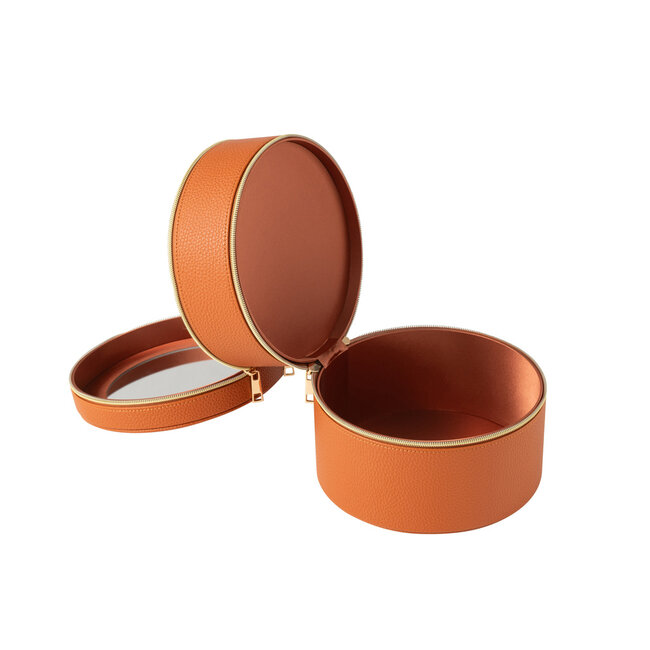 J-Line Cosmetische Box Rond+Spiegel Kunstleer Cognac