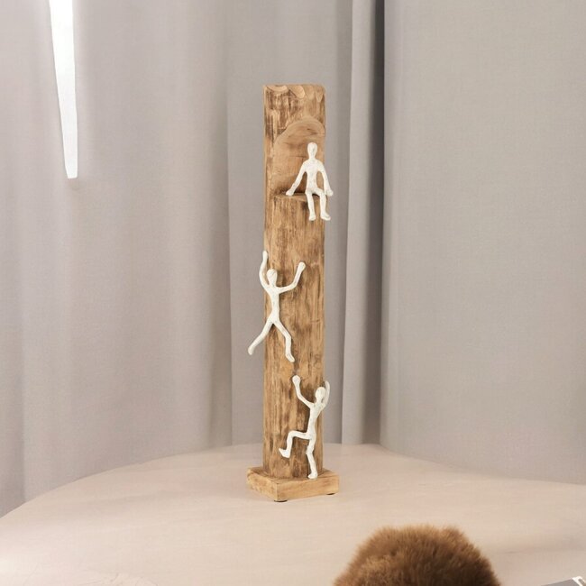 J-Line Klimmende figuren  Mango Hout  Wit 73x16cm