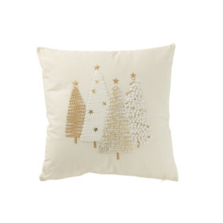 J-Line Kussen Kerstbomen Reliëf Katoen Wit/Goud