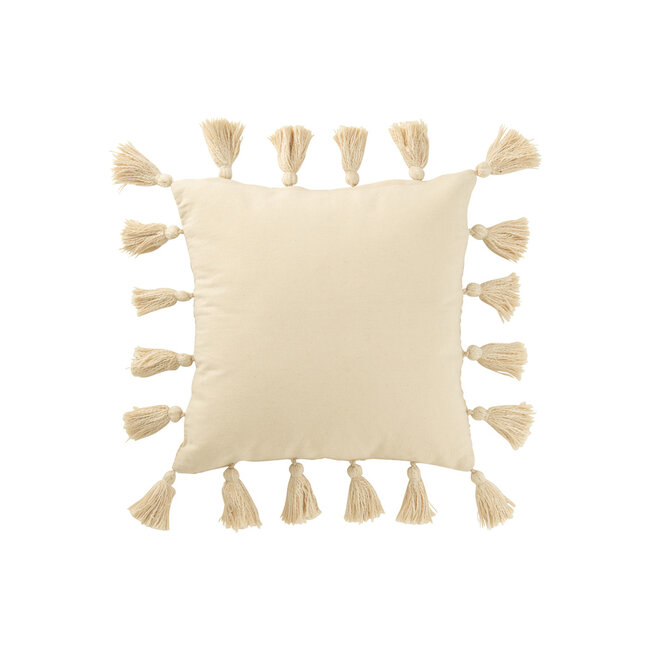 J-Line Kussen Geweven Kwastjes Katoen Beige
