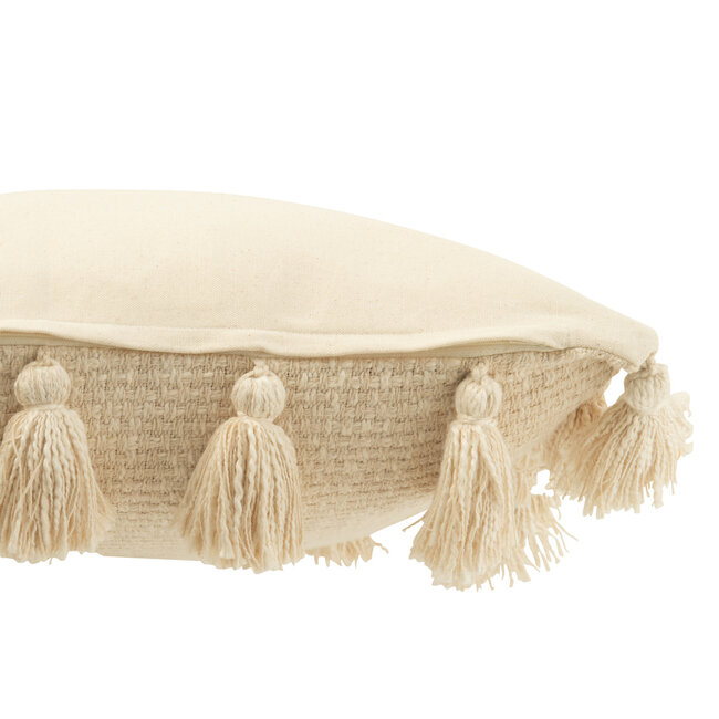 J-Line Kussen Geweven Kwastjes Katoen Beige