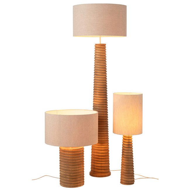 J-Line Tafellamp Schroefdraad Breed Ailanthus Hout Naturel/Grijs