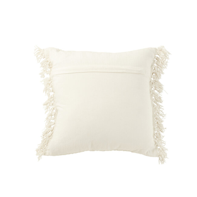 J-Line Kussen Geweven+Franjes Viscose/Katoen Wit