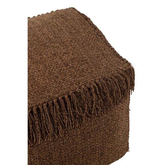J-Line Poef Vierkant Geweven+Franjes Viscose Donkerbruin