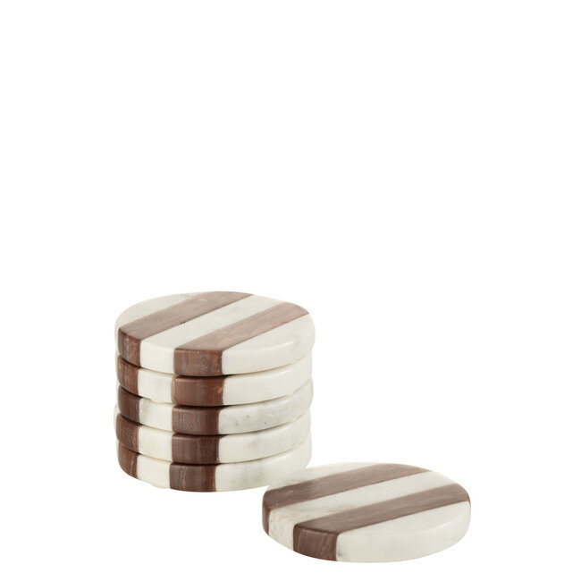 J-Line S/6 Onderzetters Streep Marmer Wit/Bruin