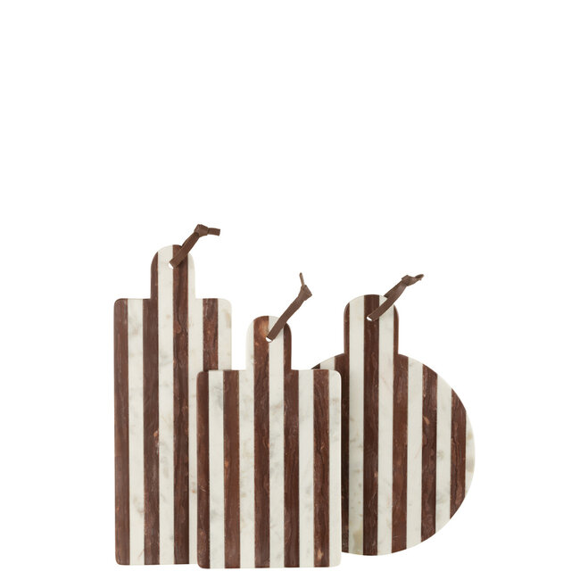 J-Line Plank Rond Streep Marmer Wit/Bruin