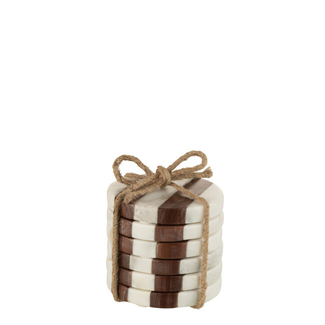 J-Line S/6 Onderzetters Streep Marmer Wit/Bruin