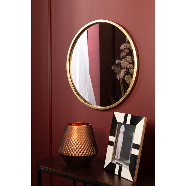 J-Line Spiegel Mona Rond Ijzer/Glas Goud Klein