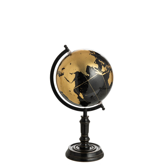 J-Line Globe Op Voet Hout Zwart/Goud Medium