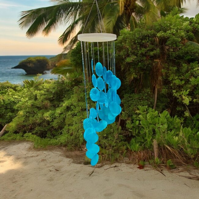 Bali-Dreams Windgong waterval blauw schelpen rond 56x14cm